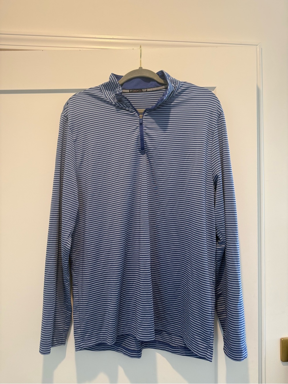 Southern Tide Blue and White Striped Long-Sleeve Quarter-Zip